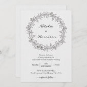 Floral Wreath | Sketch Peony Wedding Celebration Kaart (Voorkant / Achterkant)