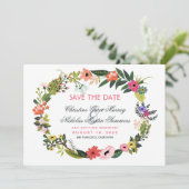 Floral Wreath sparen de Uitnodiging van de Datum (Staand voorkant)