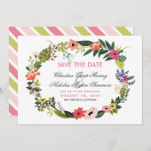 Floral Wreath sparen de Uitnodiging van de Datum (Voorkant / Achterkant)