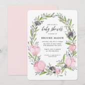 Floral Wreath Spring Baby shower Invitation Kaart (Voorkant / Achterkant)