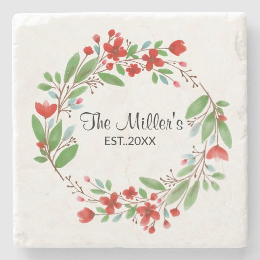 Floral Wreath Stenen Onderzetter (Voorkant)
