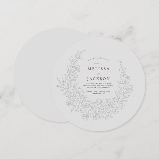 Floral Wreath Stone Gray Wedding Invitation Kaart (Voorkant / Achterkant)