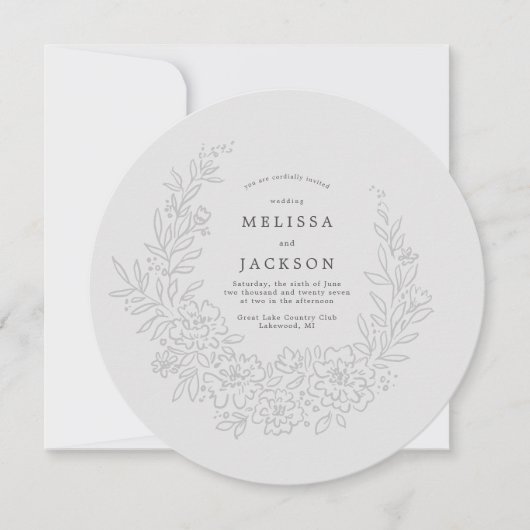 Floral Wreath Stone Gray Wedding Invitation Kaart (Voorkant)