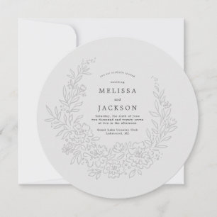 Floral Wreath Stone Gray Wedding Invitation Kaart