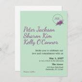 Floral Wreath Triad Wedding Invitation Kaart (Voorkant / Achterkant)