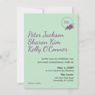 Floral Wreath Triad Wedding Invitation Kaart