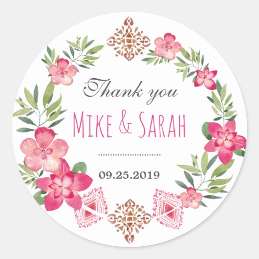 Floral Wreath Tribal Pattern Wedding for Sticker (Voorkant)