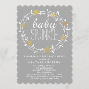 Floral Wreath   Uitnodiging Golden Baby Sprinkle