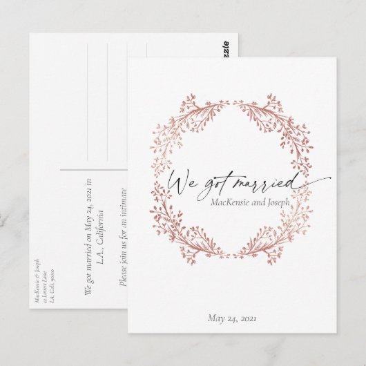 Floral Wreath we trouwde koninklijke uitnodiging (Voorkant / Achterkant)