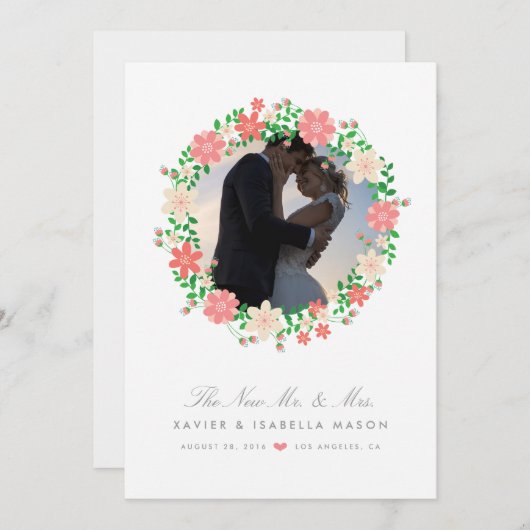 Floral Wreath Wedding Announcement Aankondiging (Voorkant / Achterkant)