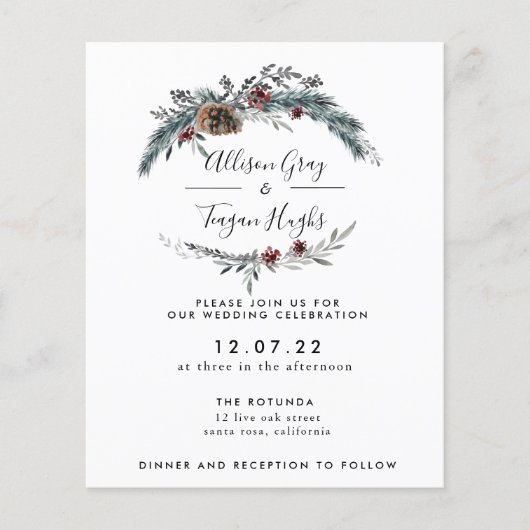 Floral Wreath Wedding Invitation | Begrotingsbroch (Voorkant)