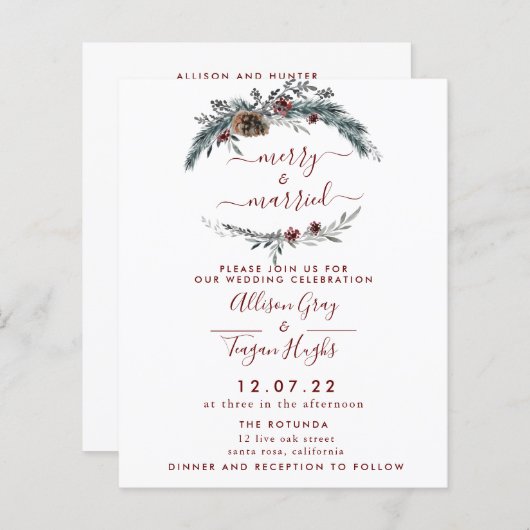 Floral Wreath Wedding Invitation | Begrotingsbroch (Voorkant / Achterkant)