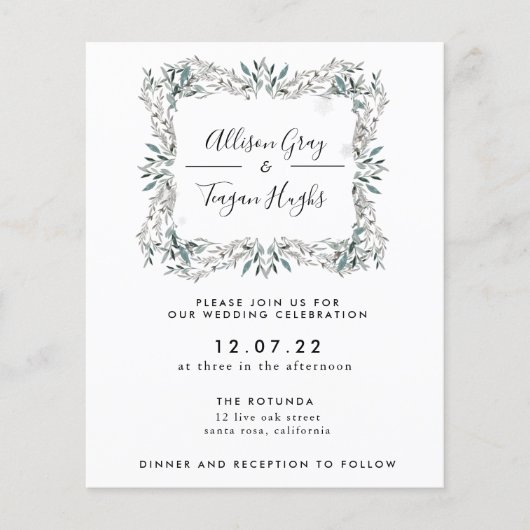 Floral Wreath Wedding Invitation | Begrotingsbroch Flyer (Voorkant)