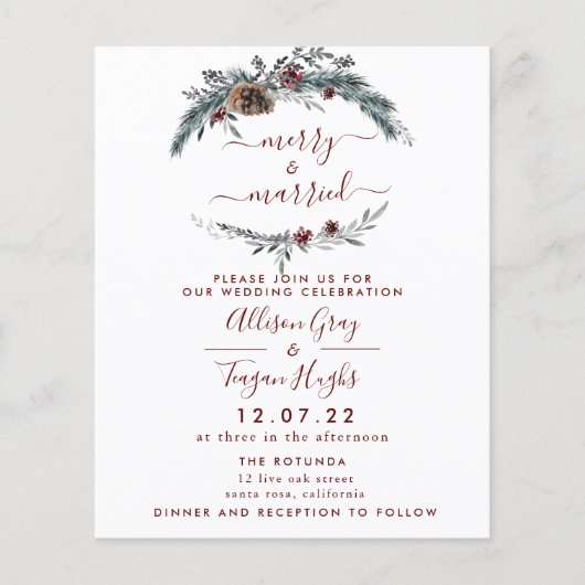 Floral Wreath Wedding Invitation | Begrotingsbroch Flyer (Voorkant)