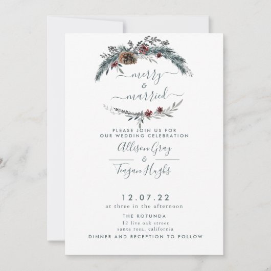 Floral Wreath Wedding Invitation Kaart (Voorkant)