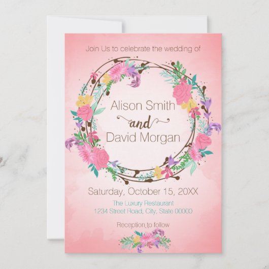 Floral Wreath Wedding Invitation Kaart (Voorkant)