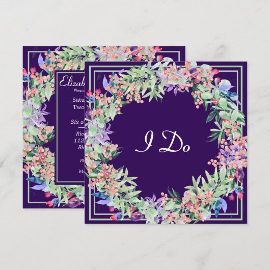 Floral Wreath Wedding Kaart (Voorkant / Achterkant)