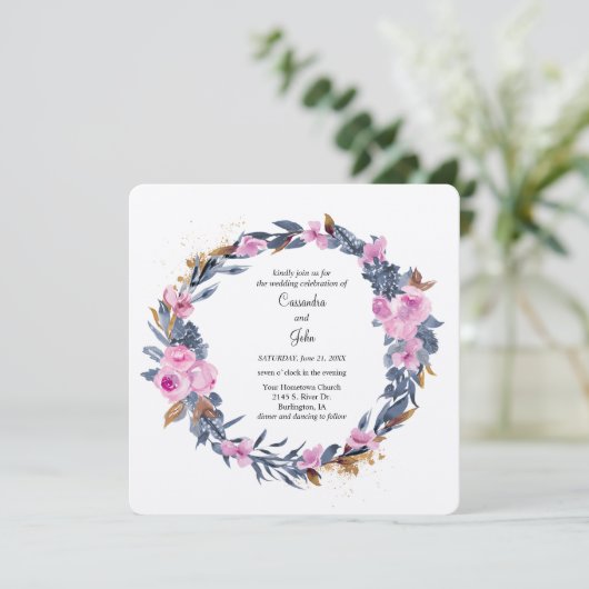 Floral Wreath Wedding Kaart (Staand voorkant)