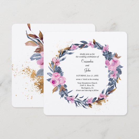 Floral Wreath Wedding Kaart (Voorkant / Achterkant)