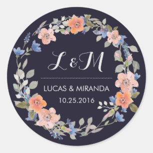  Floral Wreath Wedding Monogram Sticker
