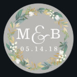 Floral Wreath Wedding Monogram Sticker<br><div class="desc">monogram stickers in de Little Bayleigh Store</div>