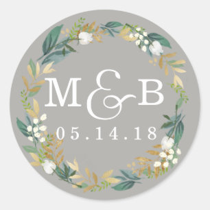 Floral Wreath Wedding Monogram Sticker