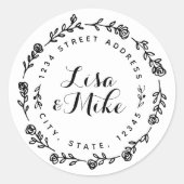 Floral Wreath Wedding Return Address Ronde Sticker (Voorkant)