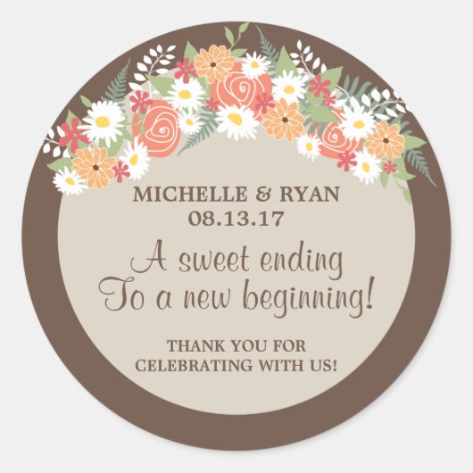 Floral Wreath Wedding Ronde Sticker (Voorkant)