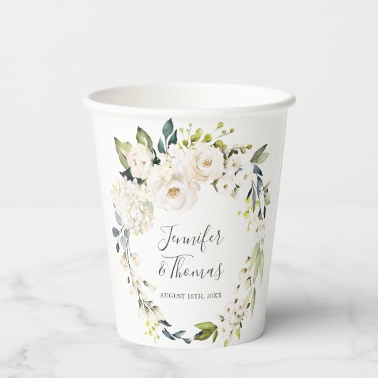 Floral Wreath Wedding White Waterverf Papieren Bekers (Achterkant)