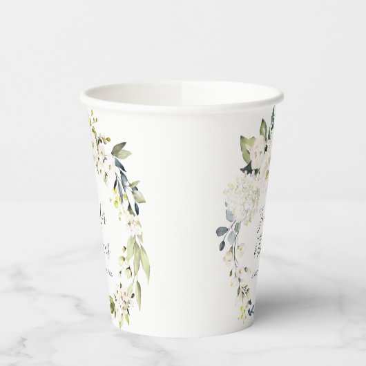 Floral Wreath Wedding White Waterverf Papieren Bekers (Links)