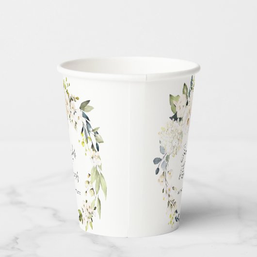 Floral Wreath Wedding White Waterverf Papieren Bekers (Rechts)