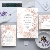 Floral Wreath White Black Emerald Copper Wedding Kaart