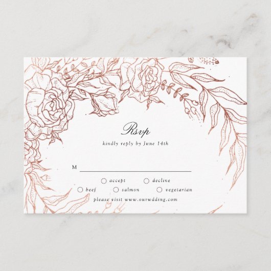 Floral Wreath White Black Emerald Copper Wedding RSVP Kaartje (Voorkant)
