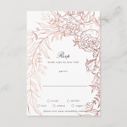Floral Wreath White Black Emerald Copper Wedding RSVP Kaartje (Voorkant)