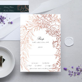 Floral Wreath White Black Emerald Copper Wedding RSVP Kaartje