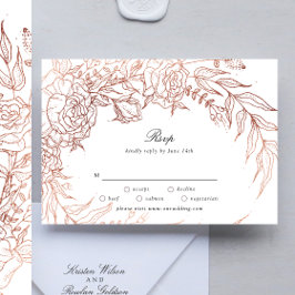 Floral Wreath White Black Emerald Copper Wedding RSVP Kaartje