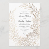 Floral Wreath White Black Emerald Gold Wedding Kaart (Voorkant)