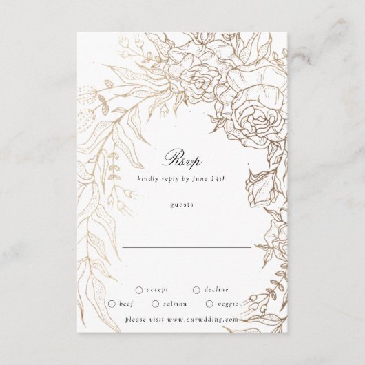 Floral Wreath White Black Emerald Gold Wedding RSVP Kaartje (Voorkant)
