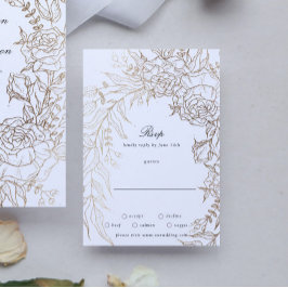 Floral Wreath White Black Emerald Gold Wedding RSVP Kaartje