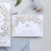 Floral Wreath White Black Emerald Gold Wedding RSVP Kaartje
