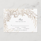 Floral Wreath White Black Emerald Gold Wedding RSVP Kaartje (Voorkant)