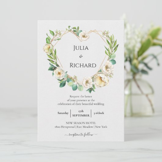 Floral Wreath | Witte pony bruiloft Kaart (Staand voorkant)