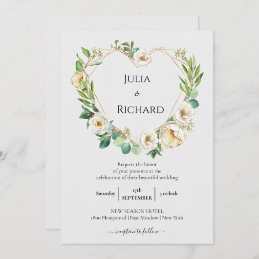 Floral Wreath | Witte pony bruiloft Kaart (Voorkant / Achterkant)