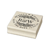 Floral Wreath Wooden Monogram Save The Date Rubberstempel (Stempel)