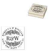 Floral Wreath Wooden Monogram Save The Date Rubberstempel (Gestempeld)