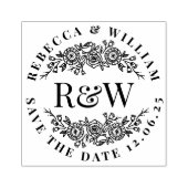 Floral Wreath Wooden Monogram Save The Date Rubberstempel (Afrduk)