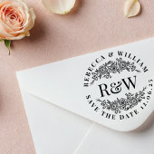 Floral Wreath Wooden Monogram Save The Date Rubberstempel