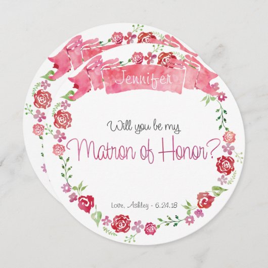 Floral Wreath word jij mijn matron van eer Kaart (Voorkant / Achterkant)