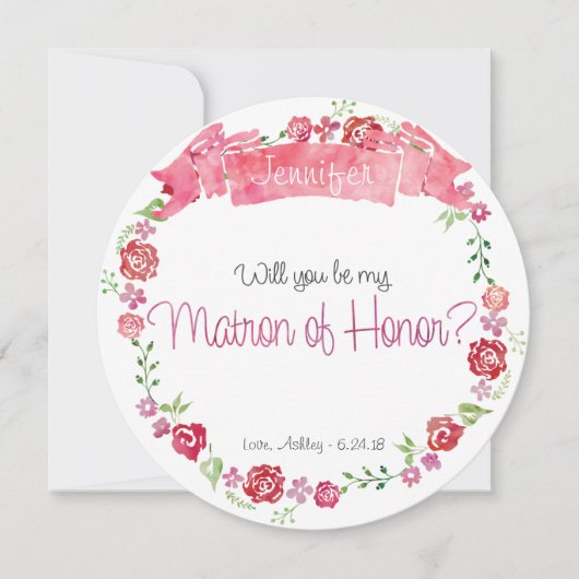 Floral Wreath word jij mijn matron van eer Kaart (Voorkant)