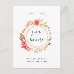 Floral WreatNew Home Moving Announcement Briefkaart